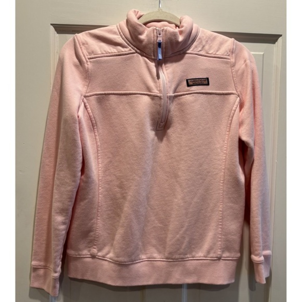 Vineyard Vines Women's Pink Quarter-Zip V-Neck Sweater